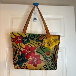 Anuschka Floral Leqther Shoulder Bag Hand Painted